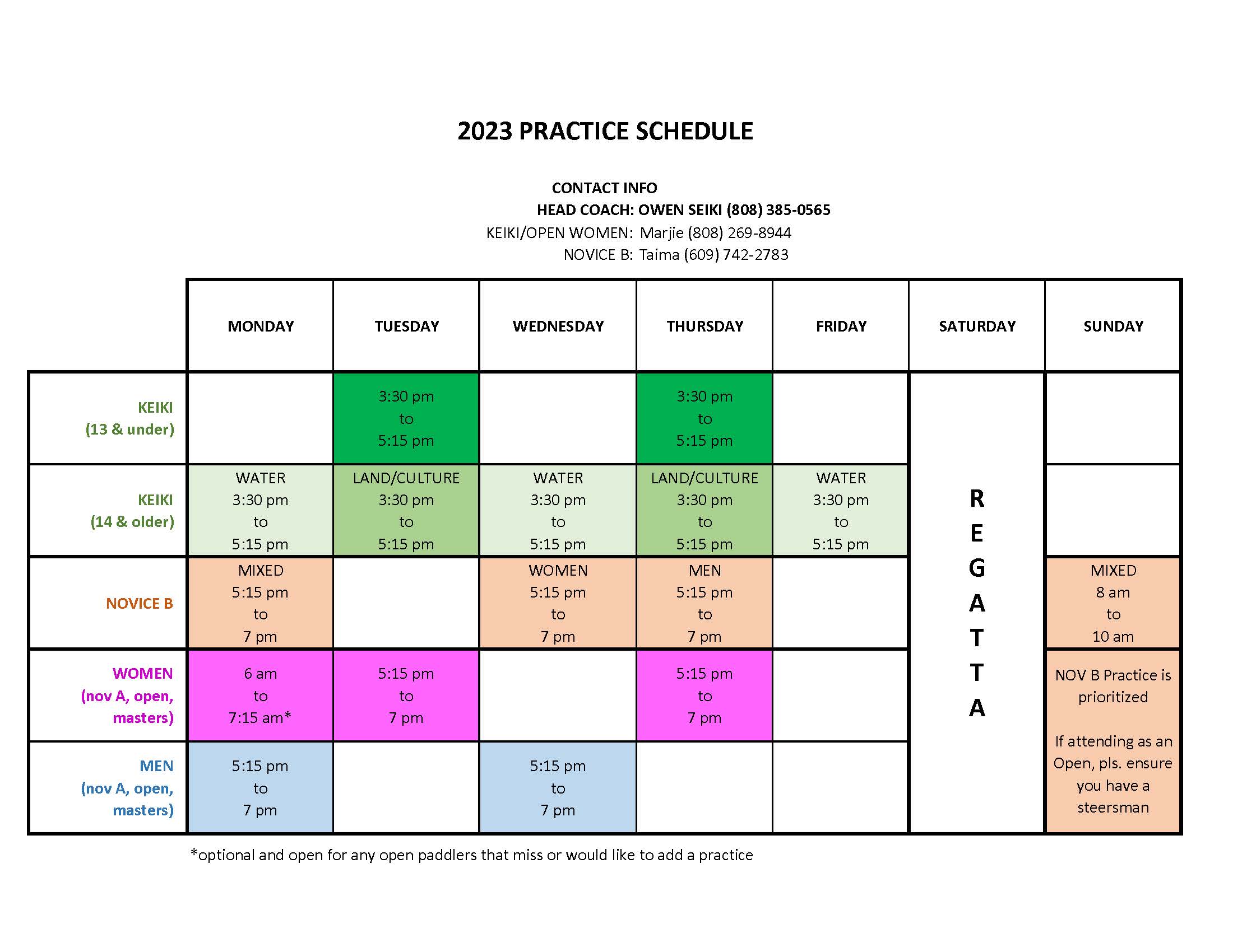 Na Kai Ewalu 2023 Practice Schedule